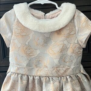 Floral Valentine Dress with Faux Fur Collar